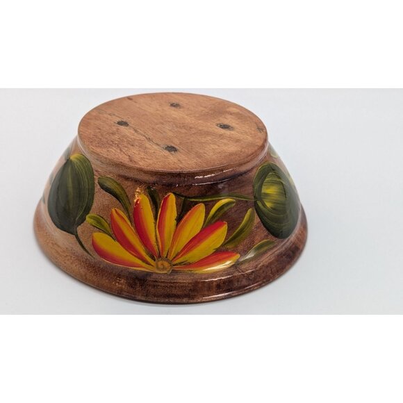 Hand-Painted Wooden Bowl With Vibrant Floral Design - Picture 7 of 12